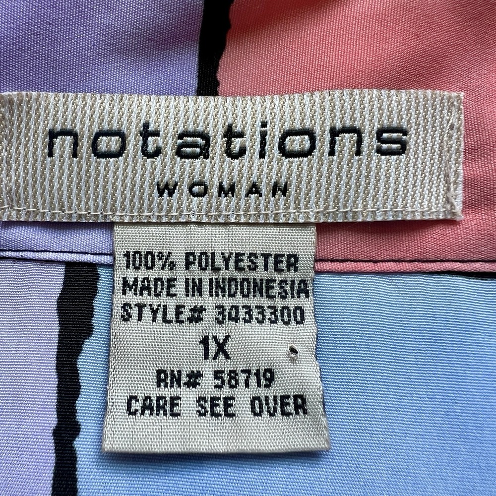 Notations Woman Color Block Shirt 1X – Retro Geometric Print Button Up Blouse - Picture 3 of 9